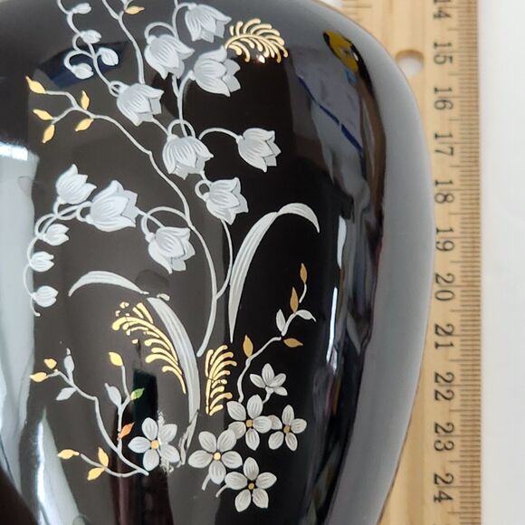 B H Geschenke German Vases Art Pottery Signed Floral Trees Gold Trim Set of 2 - Picture 12 of 13